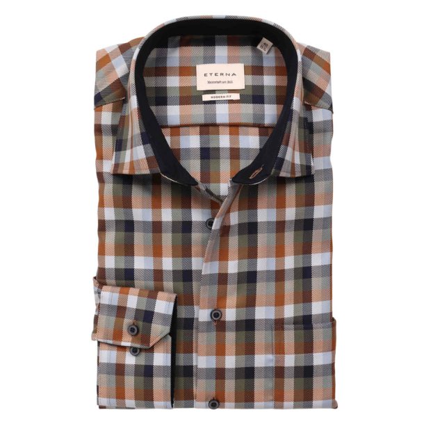 ETERNA Skjorte Modern Fit Heavy Twill Ternet Grn | Navy