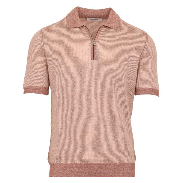 GRAN SASSO Polo Zip Stribet Koral