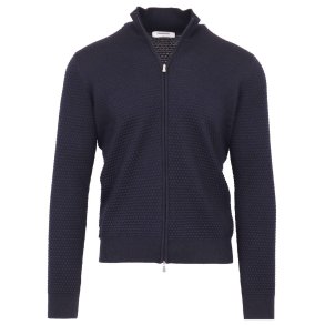 GRAN SASSO Extrafine Merino Bobbel Zip Cardigan Navy
