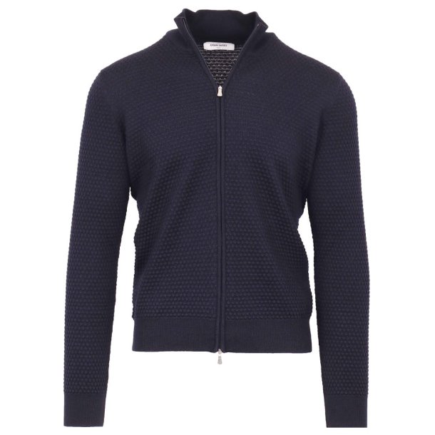 GRAN SASSO Extrafine Merino Bobbel Zip Cardigan Navy 58 / XXXL
