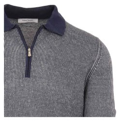 GRAN SASSO Polo Zip Stribet Navy