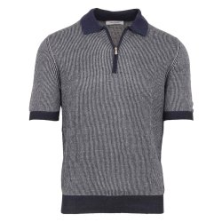 GRAN SASSO Polo Zip Stribet Navy