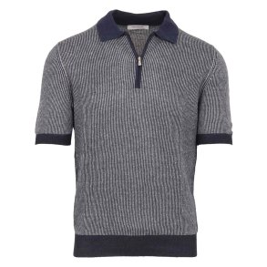 GRAN SASSO Polo Zip Stribet Navy