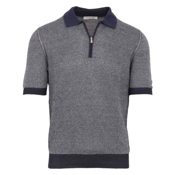 GRAN SASSO Polo Zip Stribet Navy
