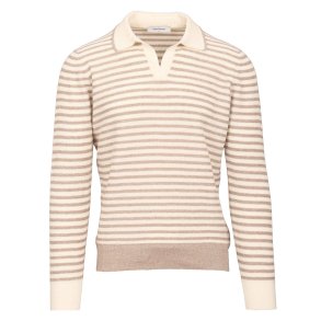 GRAN SASSO Open Collar Stribet Beige