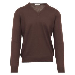 GRAN SASSO Strik V-hals Merino Mrk Brun