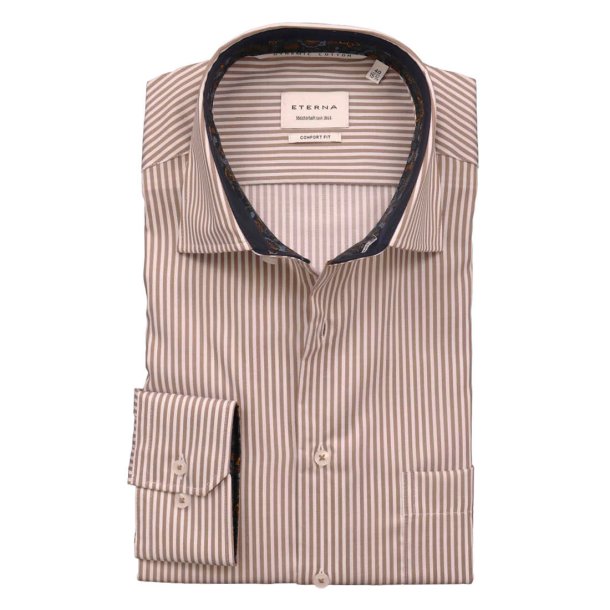 ETERNA Skjorte Comfort Fit Striet Brun